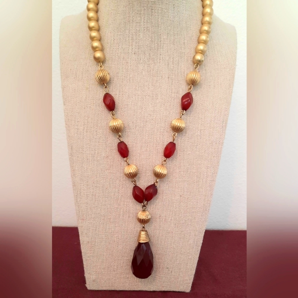 Jewelry by George Vintage RED and Gold Pendant necklace